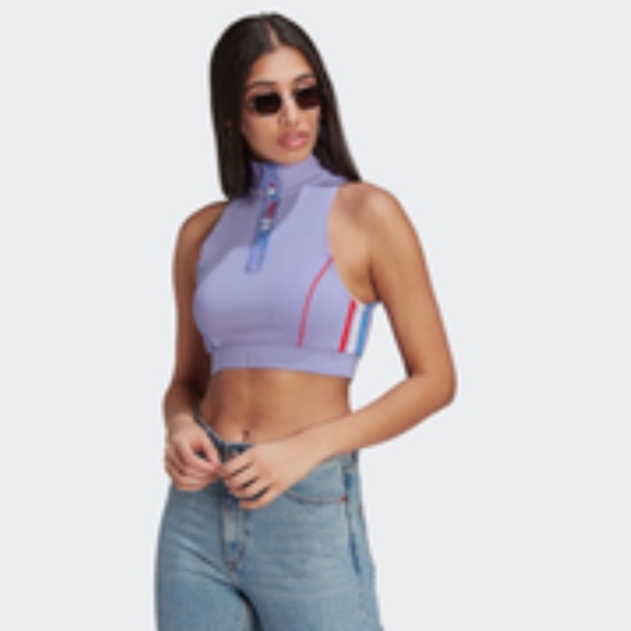 adidas Originals Tops - Adidas Originals Adicolor Tricolor Half-Zip Womens Tank Top Soft Purple